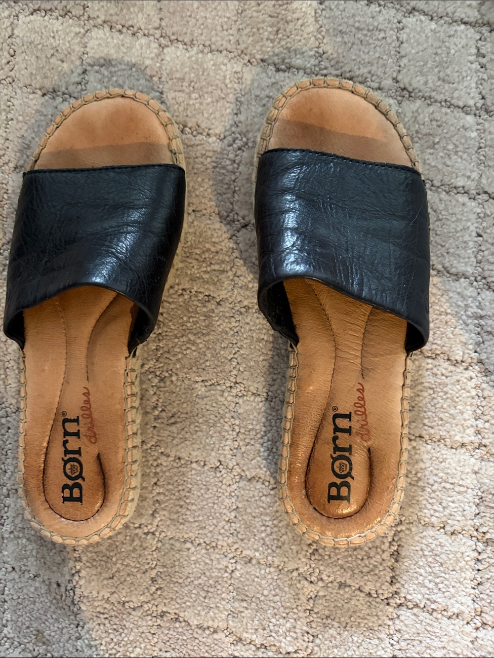 Born Black Leather Espadrille Slide Mules